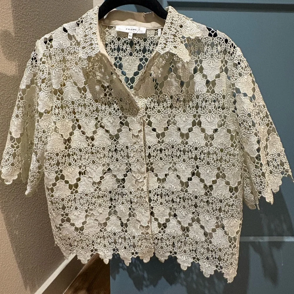 Frame Denim Lace Button Up Shirt - Light Green - Picture 4 of 5